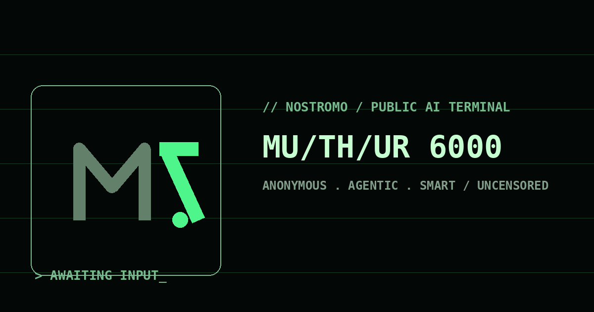 Mu/TH/UR 6000 – An anonymous AI terminal styled as a 1979 mainframe